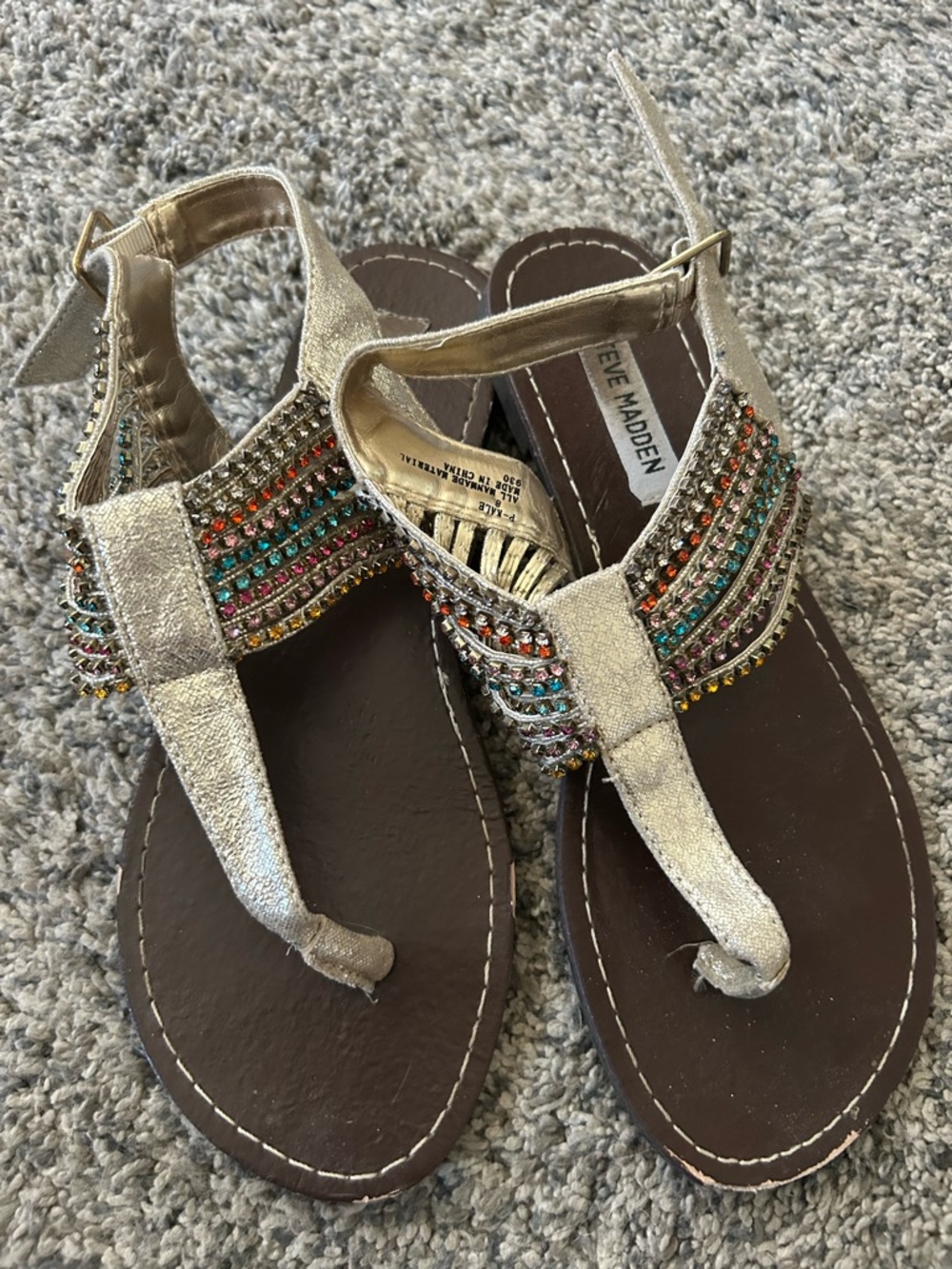 Steve Madden Gold Embellished T-Strap Sandals